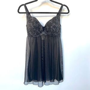 Body Form Black Mesh Lace Babydoll, Size 1X